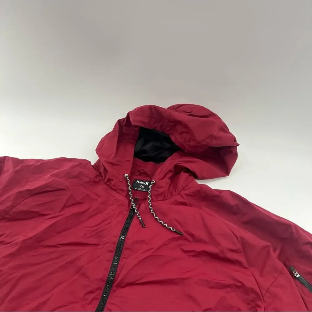 Hurley Men’s Garrison Softshell Hooded Jacket Red Windbreaker Rain Jacket XXL